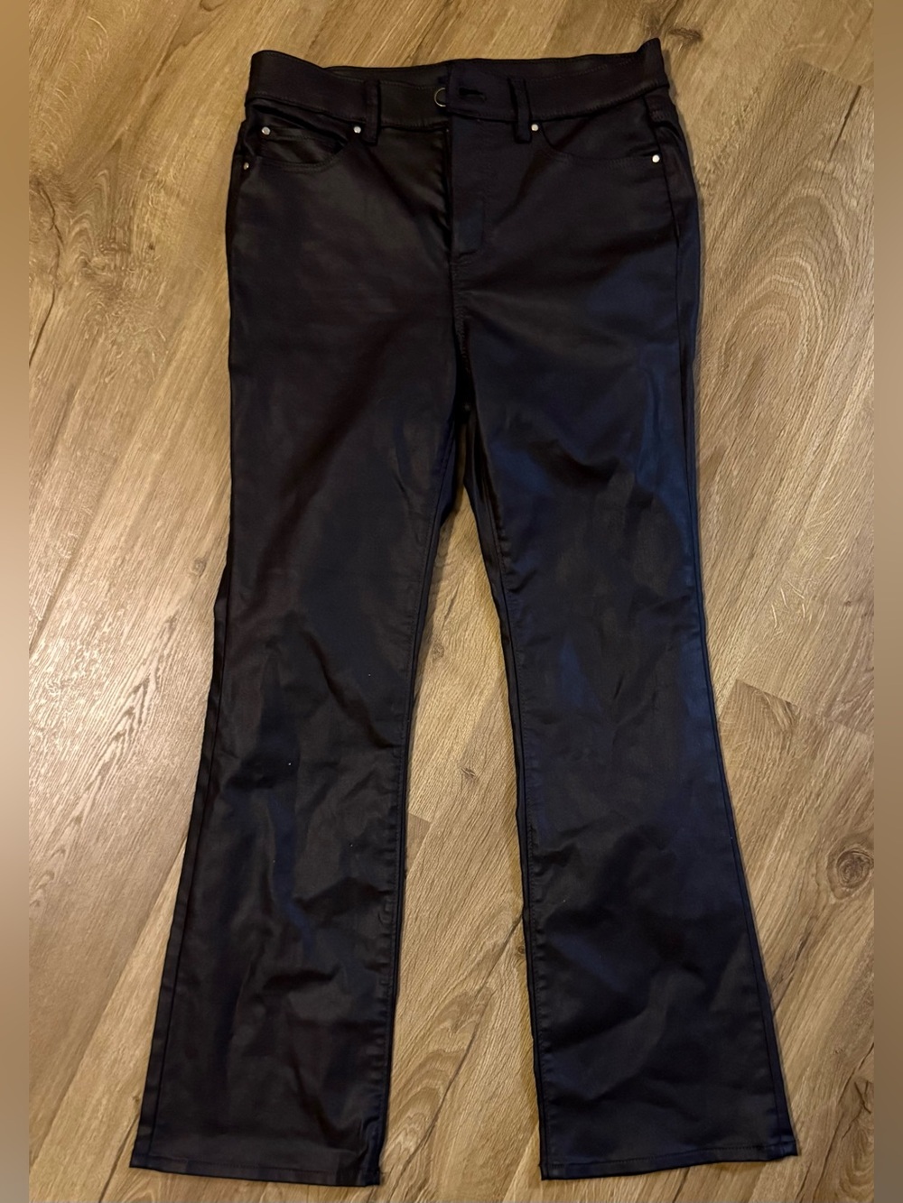 Ann Taylor faux leather jeans, brown, boot cut, mid-rise, 4 petite